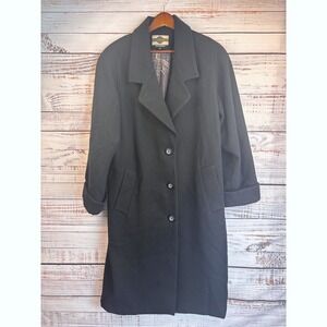 Vintage Black 100% Wool‎ Overcoat Long Coat 10 Classic Greatcoat Old Money Heavy